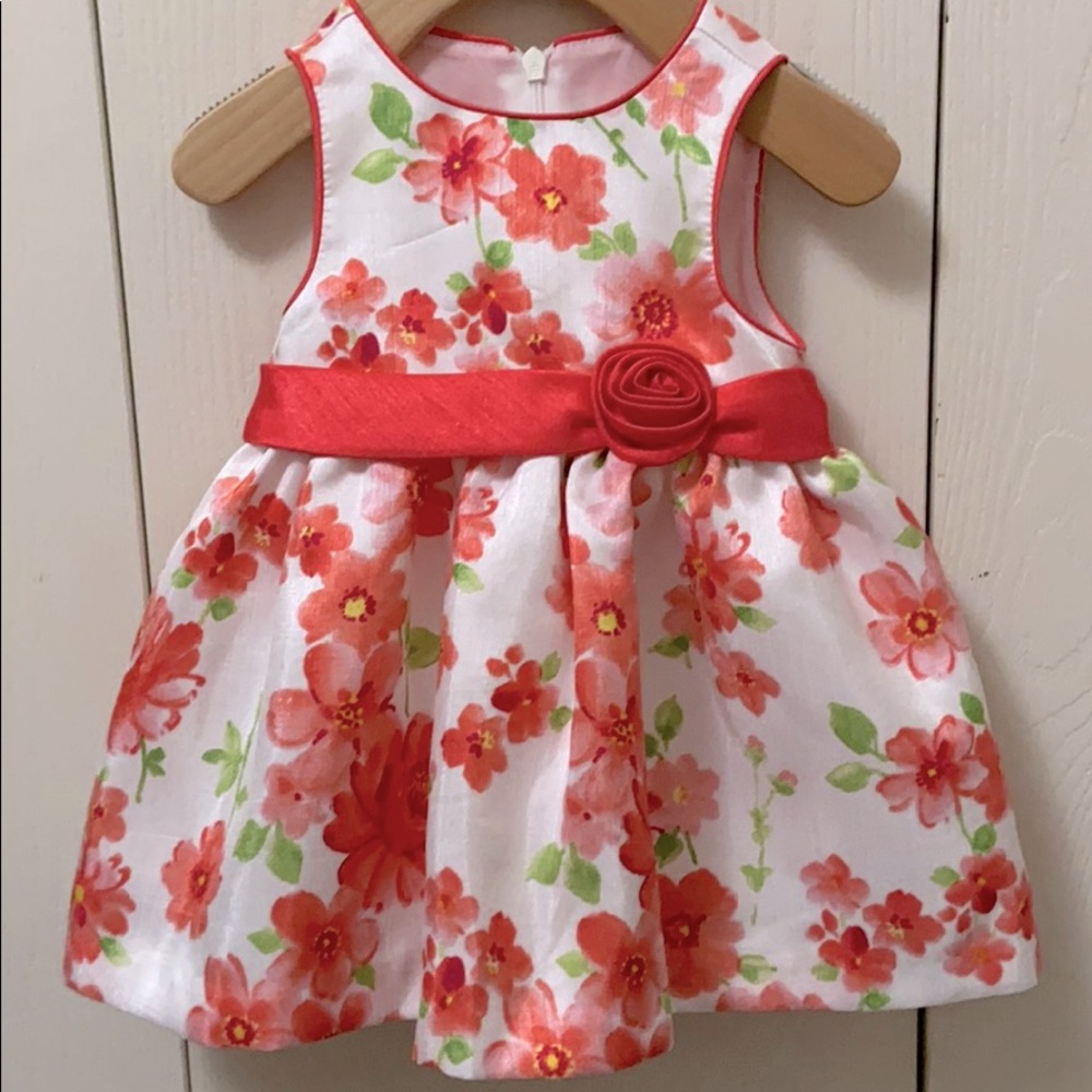American Princess White and Coral Flowered Dress